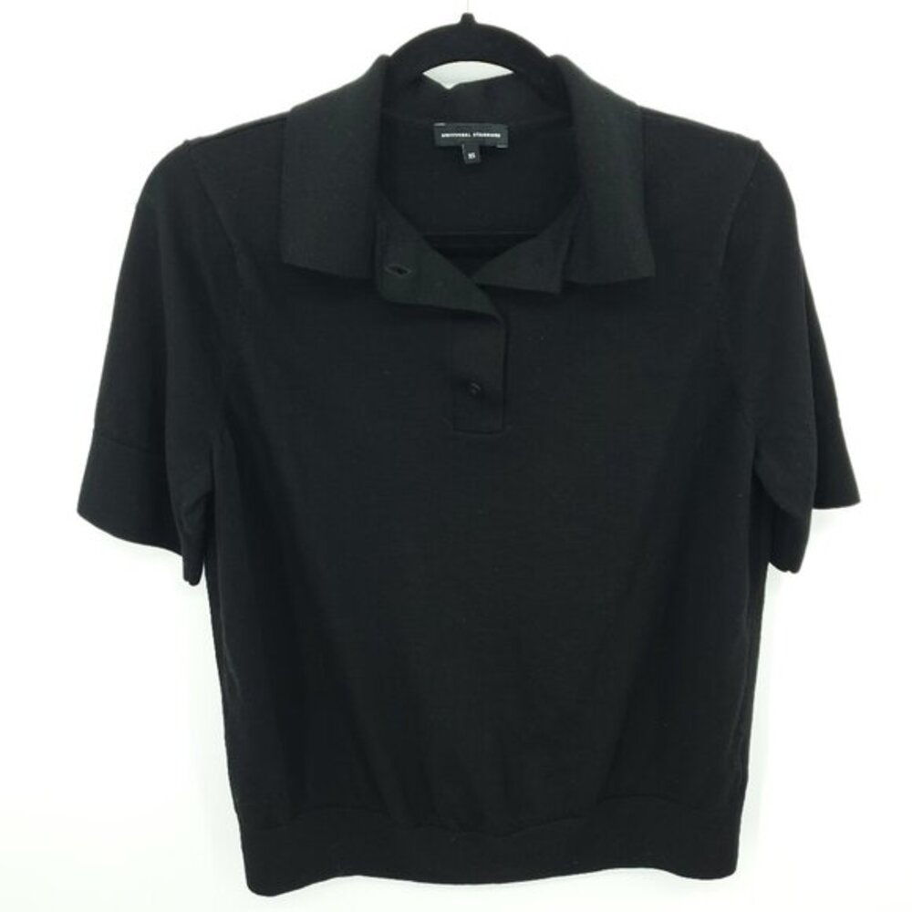 Universal Standard 100% Wool Polo Neck Short Sleeve Sweater XS/12 Black